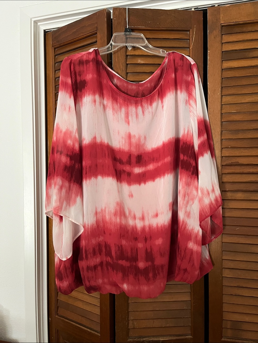 Red and White Tie-Dye print Flowy Blouse